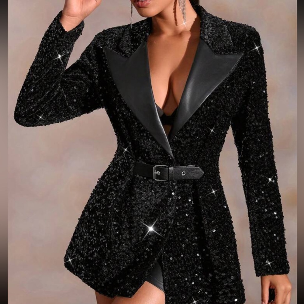 Elegant Black Sequin Women's Jacket